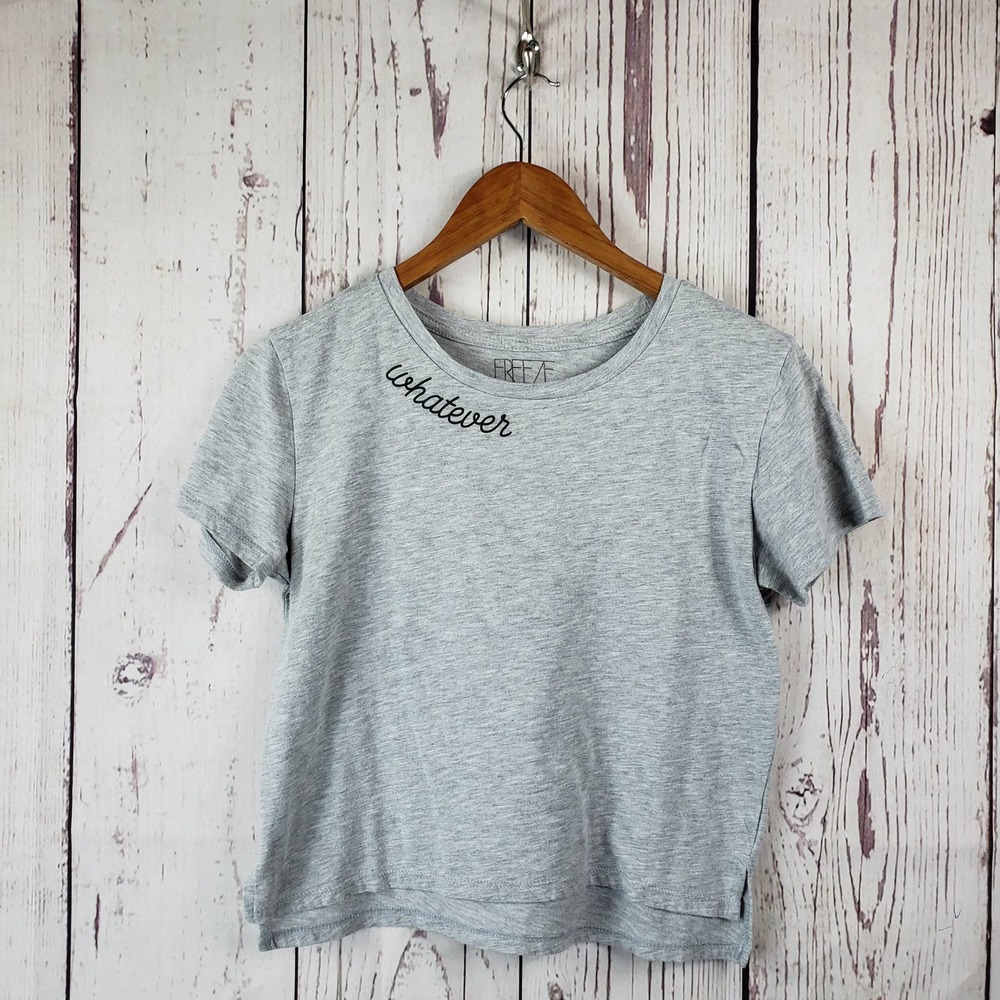 Freeze Cropped T Shirt Womens Size Small Whatever Scoop Neck Short Sleeve Gray
